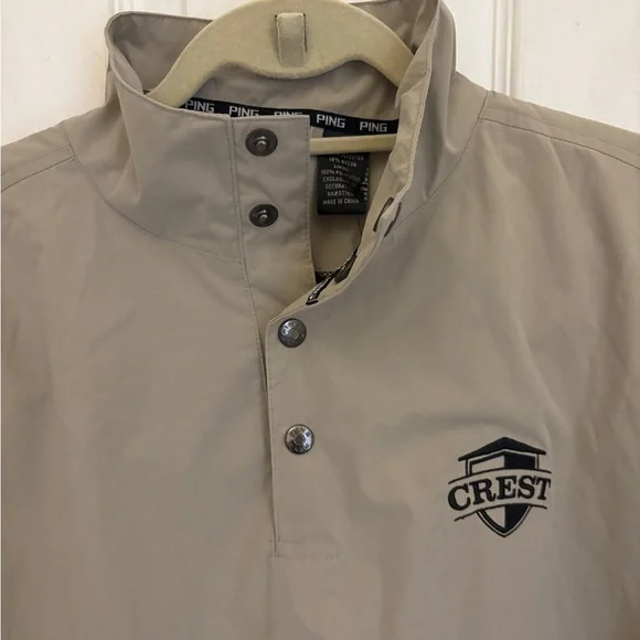 NWT!! Ping Brand Pull-Over Short Sleeve Rain Jacket in Khaki with Crest Logo - Picture 2 of 10